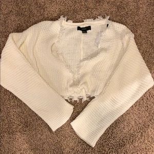 White cropped tie sweater